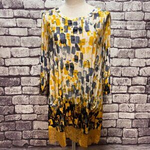 Logo White, Yellow & Gray Round Neck Blouse Size 1X